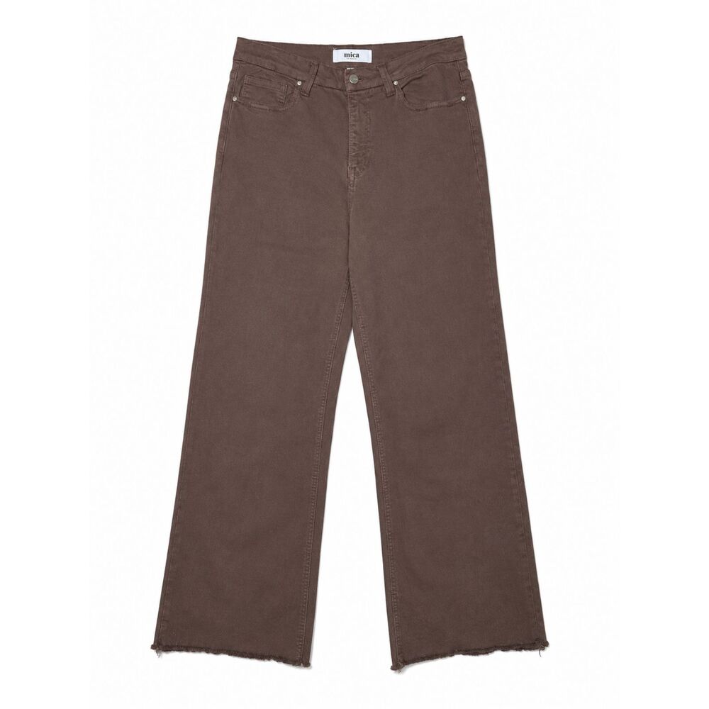 Mica Super High Rise Wide Leg Denim Jeans Womens 29 Brown Raw Hem Crop Stretch
